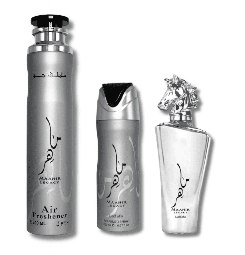 Lattafa Maahir Legacy 3-Piece Gift Set – Eau de Parfum, Body Spray & Air Freshen