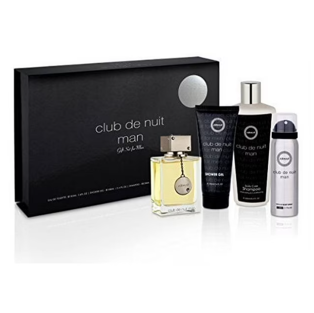 Armaf Club De Nuit 4-Piece Gift Set | EDT 3.4 oz Body Spray, Shower Gel, Shampoo