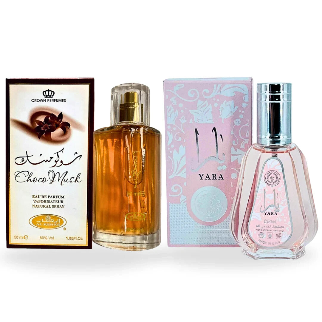 Lattafa Yara EDP 1.7oz , Al Rehab Choco Musk EDP 1.7oz| 2-Piece Bundle