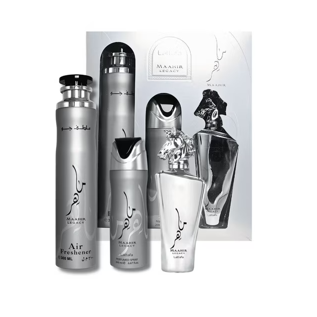 Lattafa Maahir Legacy 3-Piece Gift Set – Eau de Parfum, Body Spray & Air Freshen