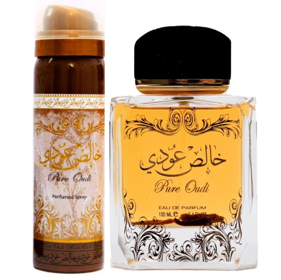 Lattafa Pure Oudi Gift Set | EDP 3.4 oz + Perfumed Spray 1.7 oz | Unisex