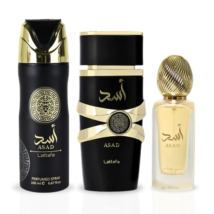 Lattafa Asad 3-Piece Gift Set – Eau de Parfum, Perfumed Spray & Hair Mist