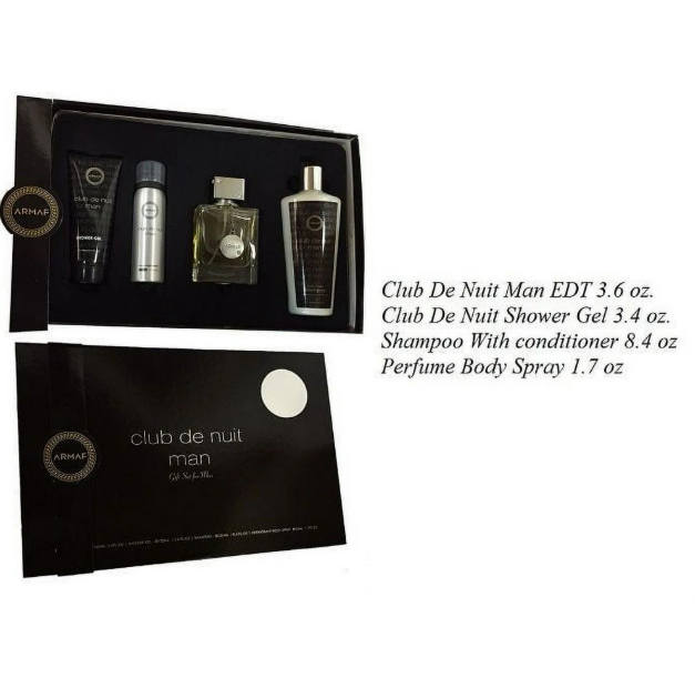 Armaf Club De Nuit 4-Piece Gift Set | EDT 3.4 oz Body Spray, Shower Gel, Shampoo