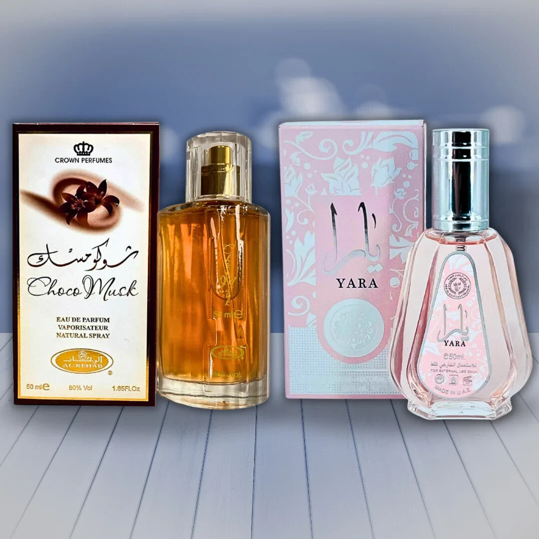 Lattafa Yara EDP 1.7oz , Al Rehab Choco Musk EDP 1.7oz| 2-Piece Bundle
