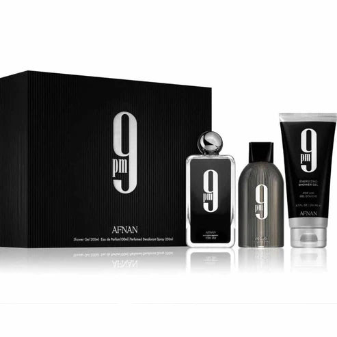 Afnan 9PM Eau de Parfum Gift Set 3.4 oz (100ml) + Deo + Shower Gel | for Men